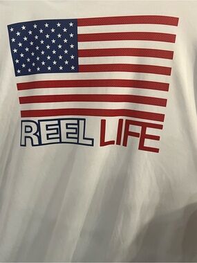 Reel Life Men's White Long Sleeve Flag Graphic Tee